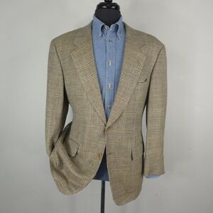 Samuelsohn Blazer Mens 42R Beige Glen Plaid Silk Linen Wool Sport Coat Jacket
